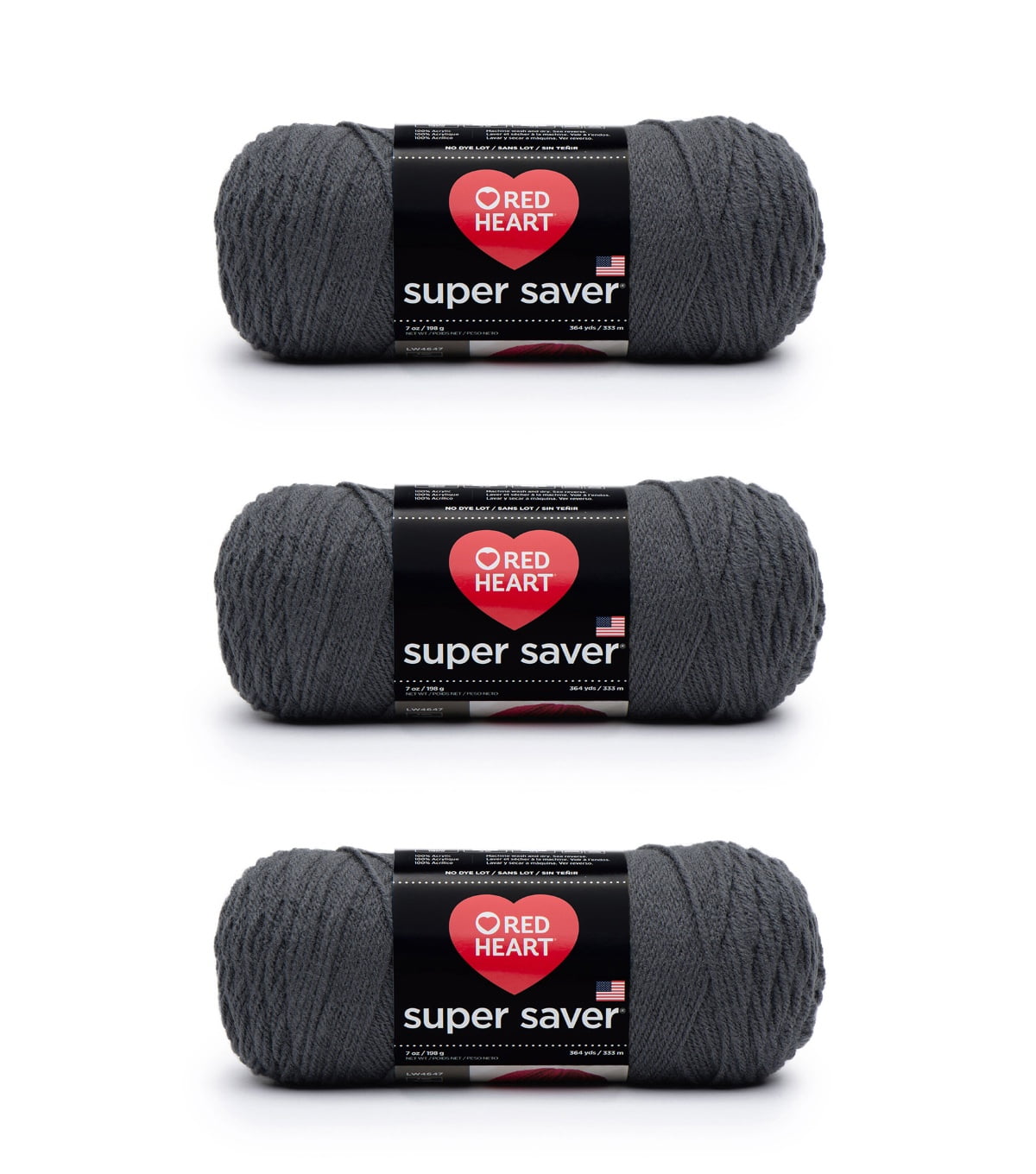 Red Heart® Super Saver® #4 Worsted Acrylic Yarn, Charcoal 7oz/198g 364yd (3Pk)
