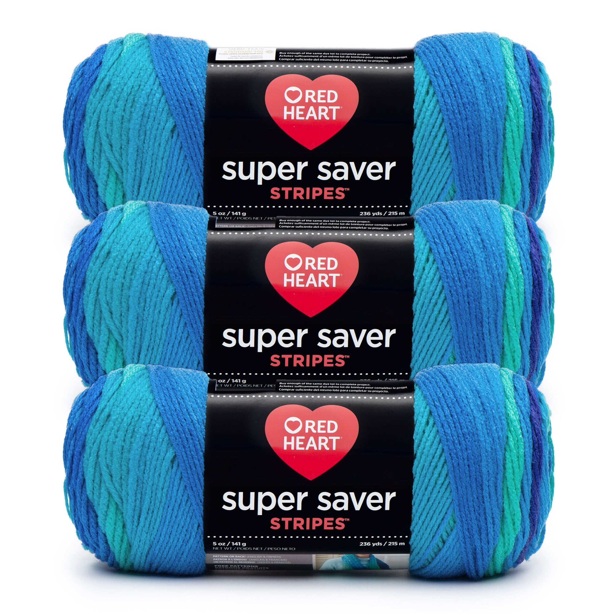 Red Heart® Super Saver® #4 Worsted Acrylic Yarn, Coolstripe 5oz/142g 236yd (3Pk)