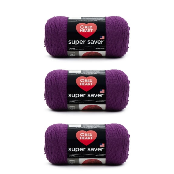Red Heart® Super Saver® #4 Worsted Acrylic Yarn, Darkorchid 7oz/198g 364yd (3Pk)