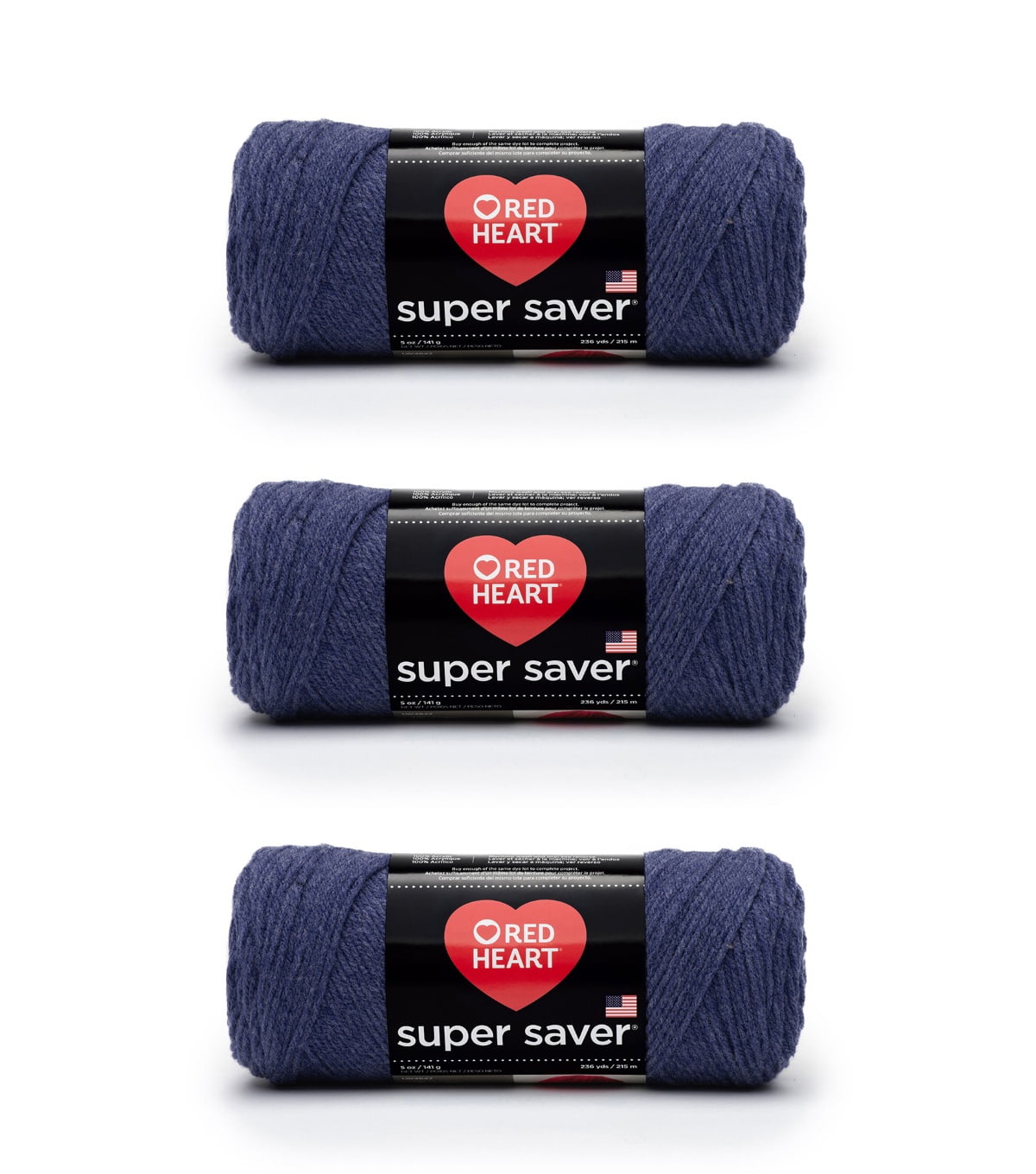 Red Heart® Super Saver® #4 Worsted Acrylic Yarn, Denim 5oz/142g 260yd (3Pk)