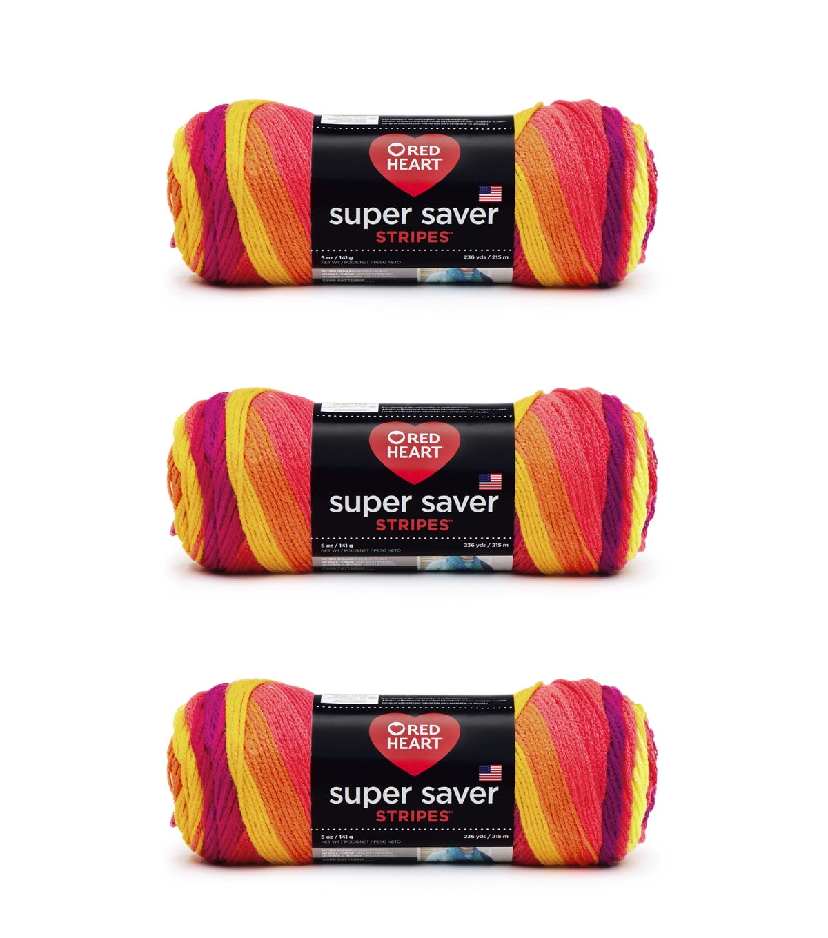 Red Heart® Super Saver® #4 Worsted Acrylic Yarn, Fruity stripe 5oz/142g 236yd (3Pk)