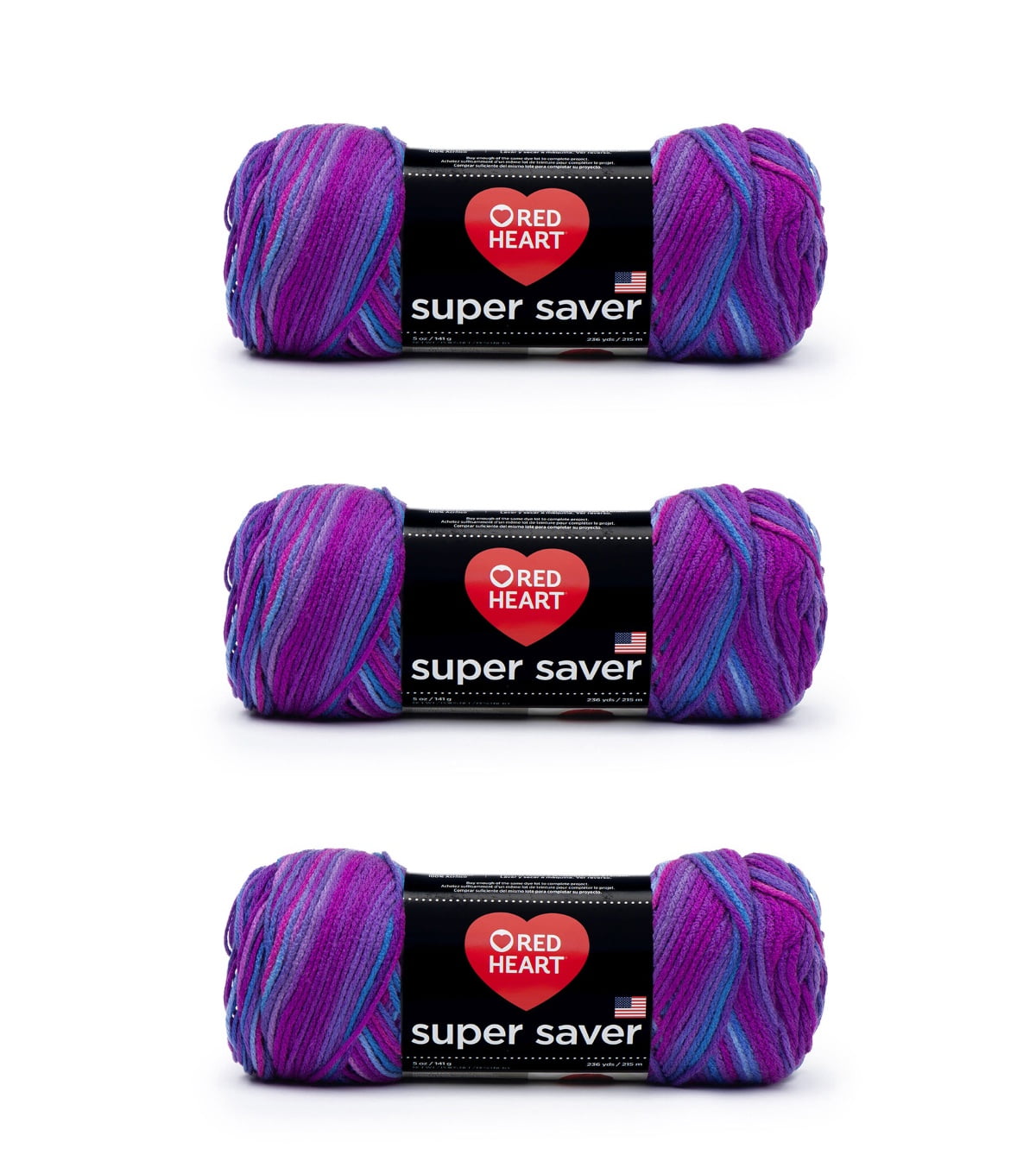 Red Heart® Super Saver® #4 Worsted Acrylic Yarn, Grape fizz 5oz/142g 236yd (3Pk)