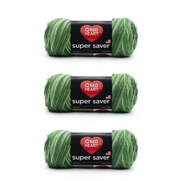 Red Heart® Super Saver® #4 Worsted Acrylic Yarn, Green tones 5oz/142g 364yd (3Pk)