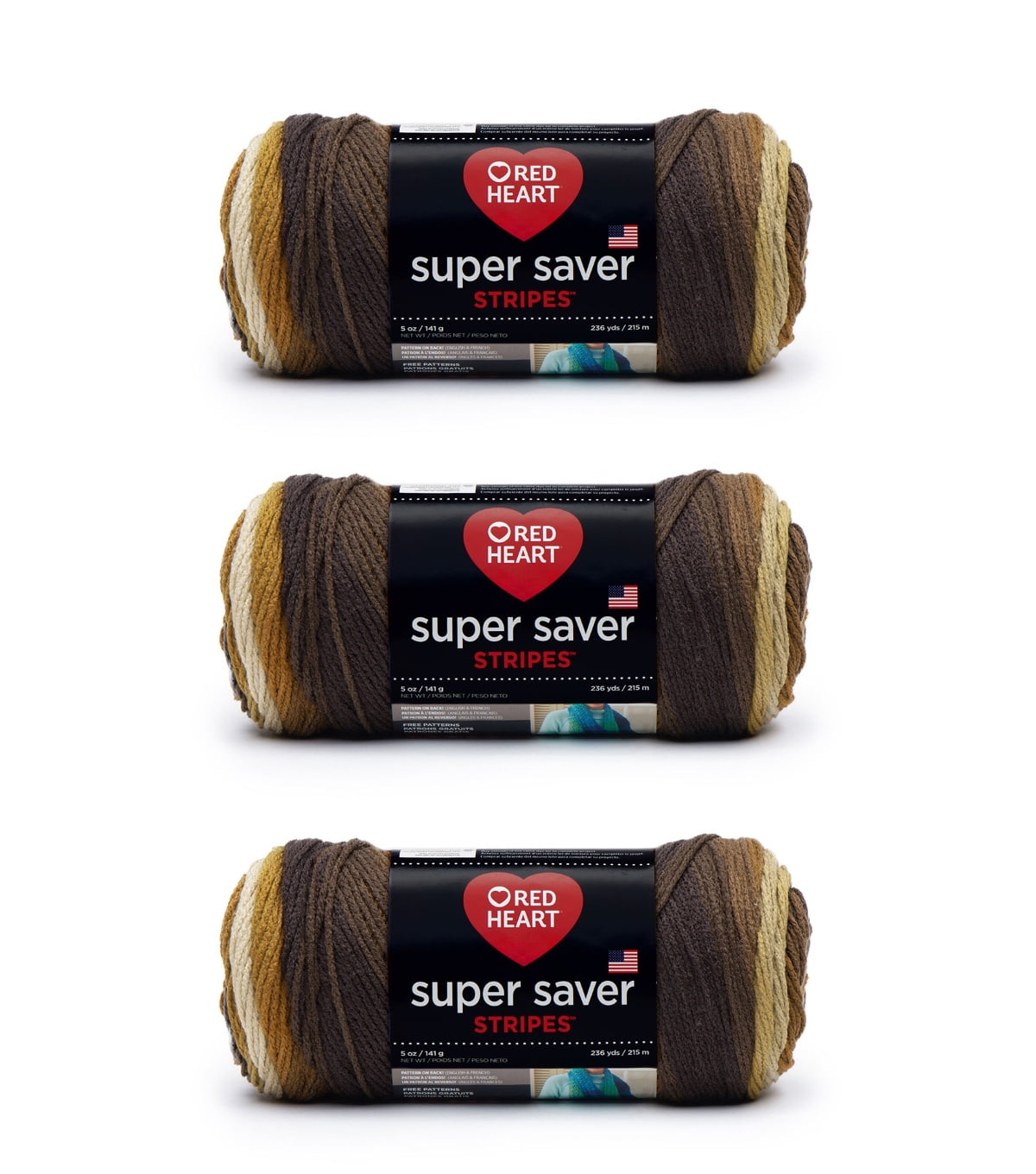 Red Heart® Super Saver® #4 Worsted Acrylic Yarn, Latte stripe 5oz/142g 236yd (3Pk)