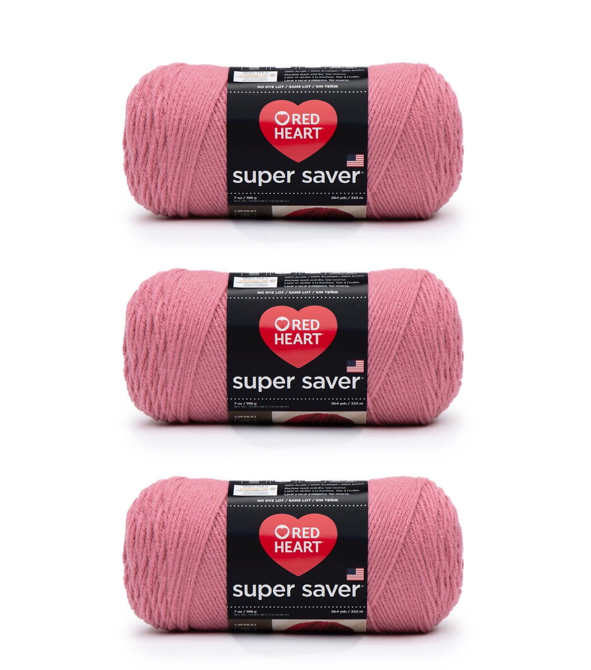 Red Heart® Super Saver® #4 Worsted Acrylic Yarn, Lightraspberry 7oz/198g 364yd (3Pk)