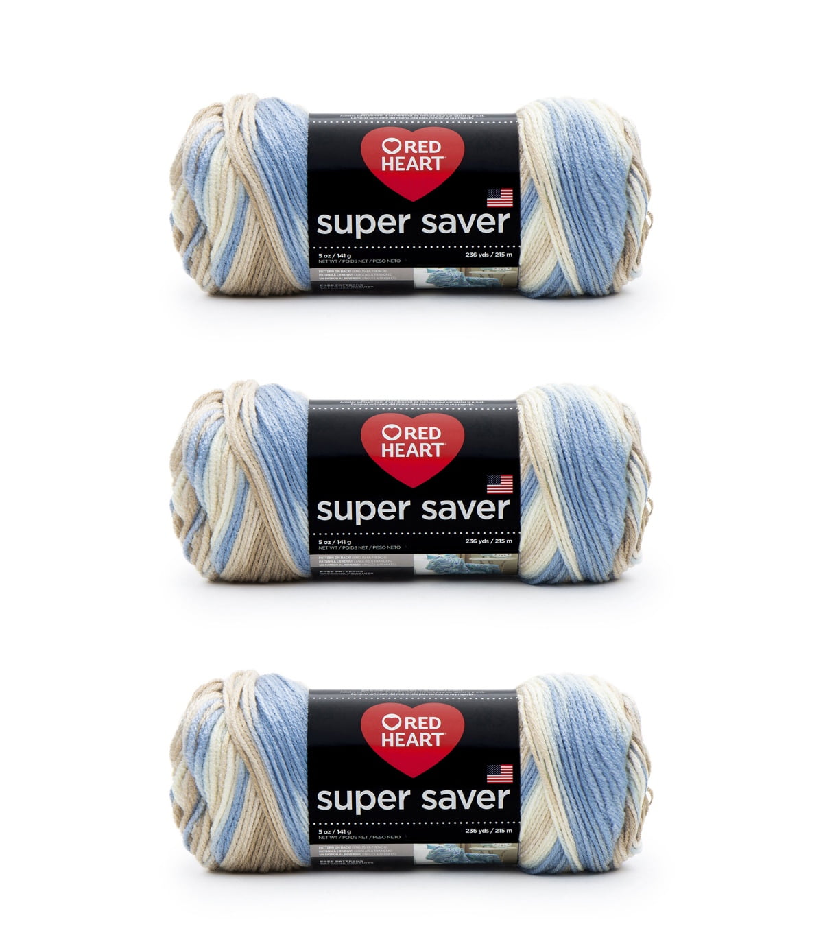 Red Heart® Super Saver® #4 Worsted Acrylic Yarn, Mirage 5oz/142g 236yd (3Pk)