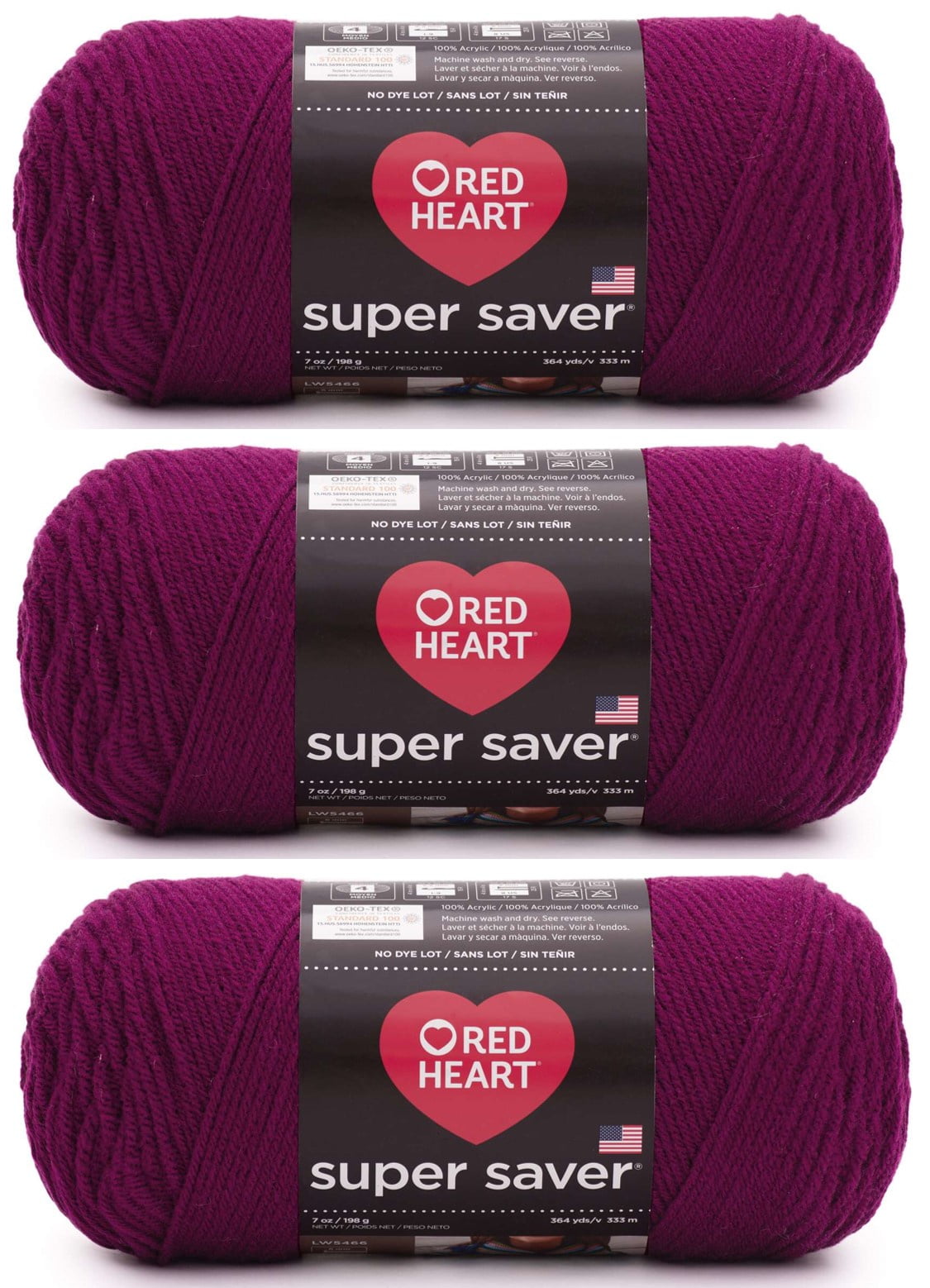 Red Heart® Super Saver® #4 Worsted Acrylic Yarn, Mulberry 7oz/198g 364yd (3Pk)
