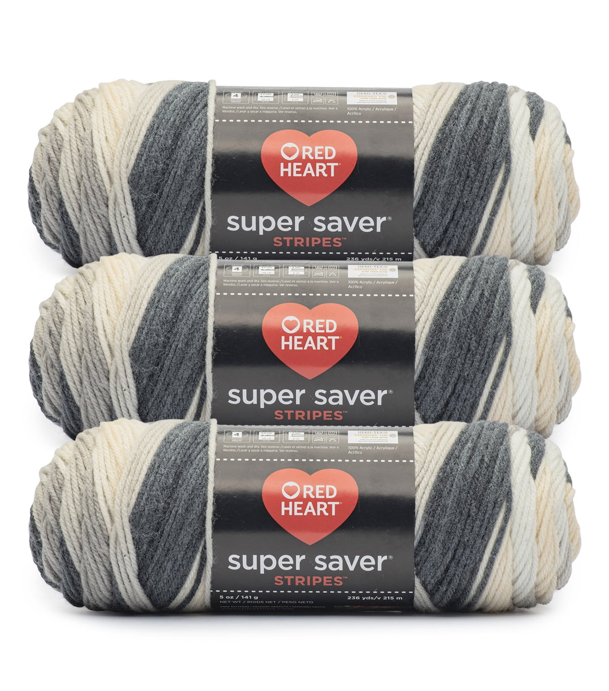 Red Heart® Super Saver® #4 Worsted Acrylic Yarn, Newsprint 5oz/142g 260yd (3Pk)