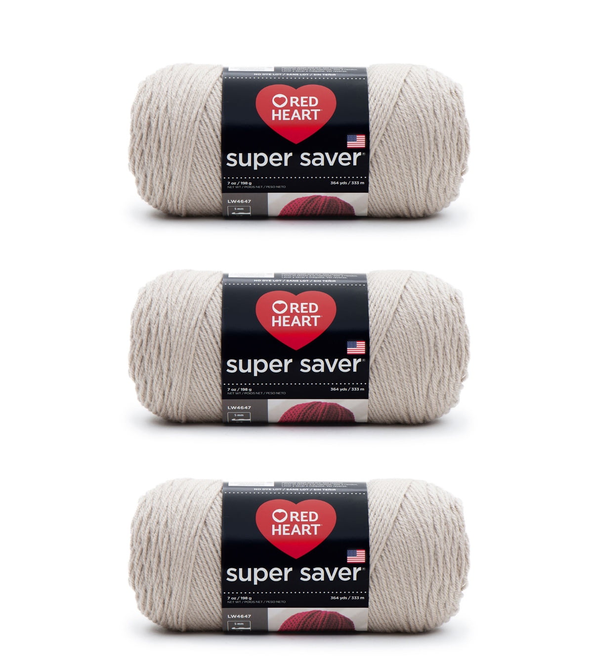 Red Heart® Super Saver® #4 Worsted Acrylic Yarn, Oatmeal 7oz/198g 364yd (3Pk)