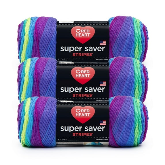 Red Heart® Super Saver® #4 Worsted Acrylic Yarn, Parrot stripe 5oz/142g 236yd (3Pk)