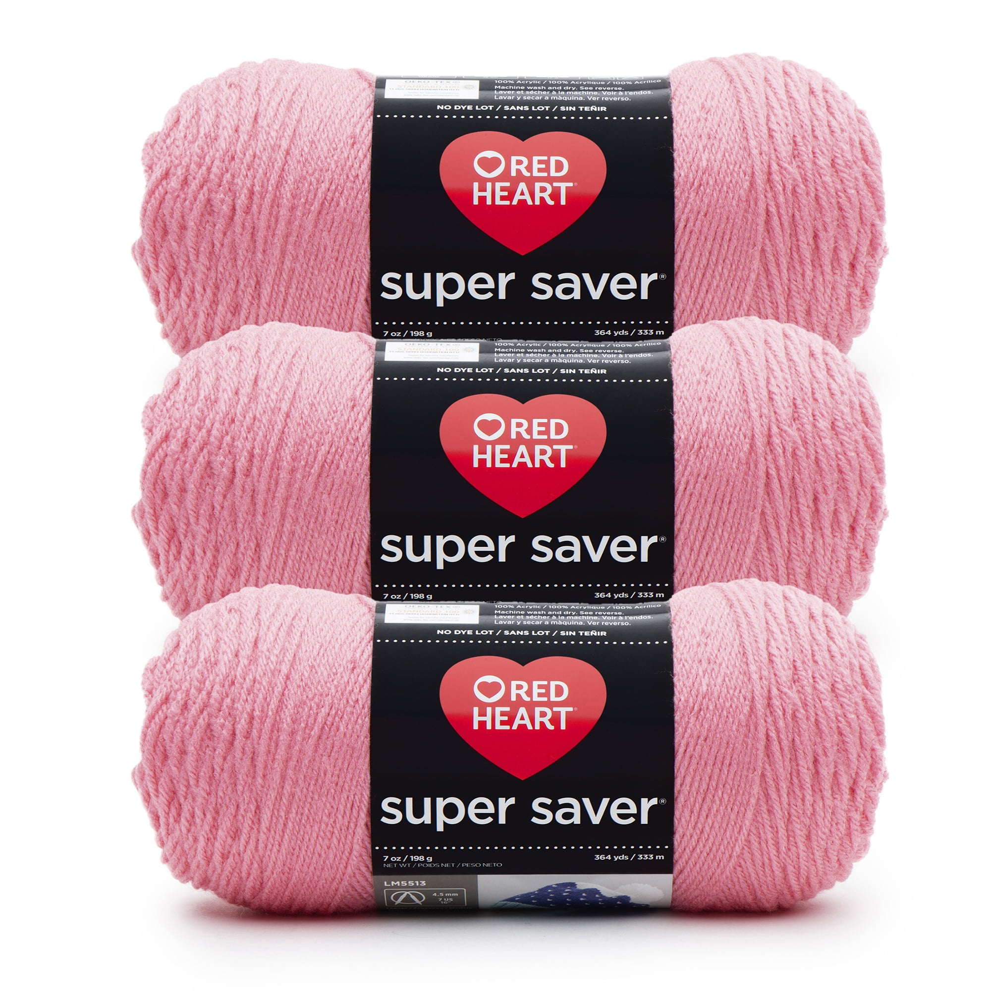 Red Heart® Super Saver® #4 Worsted Acrylic Yarn, Perfectpink 7oz/198g 364yd (3Pk)