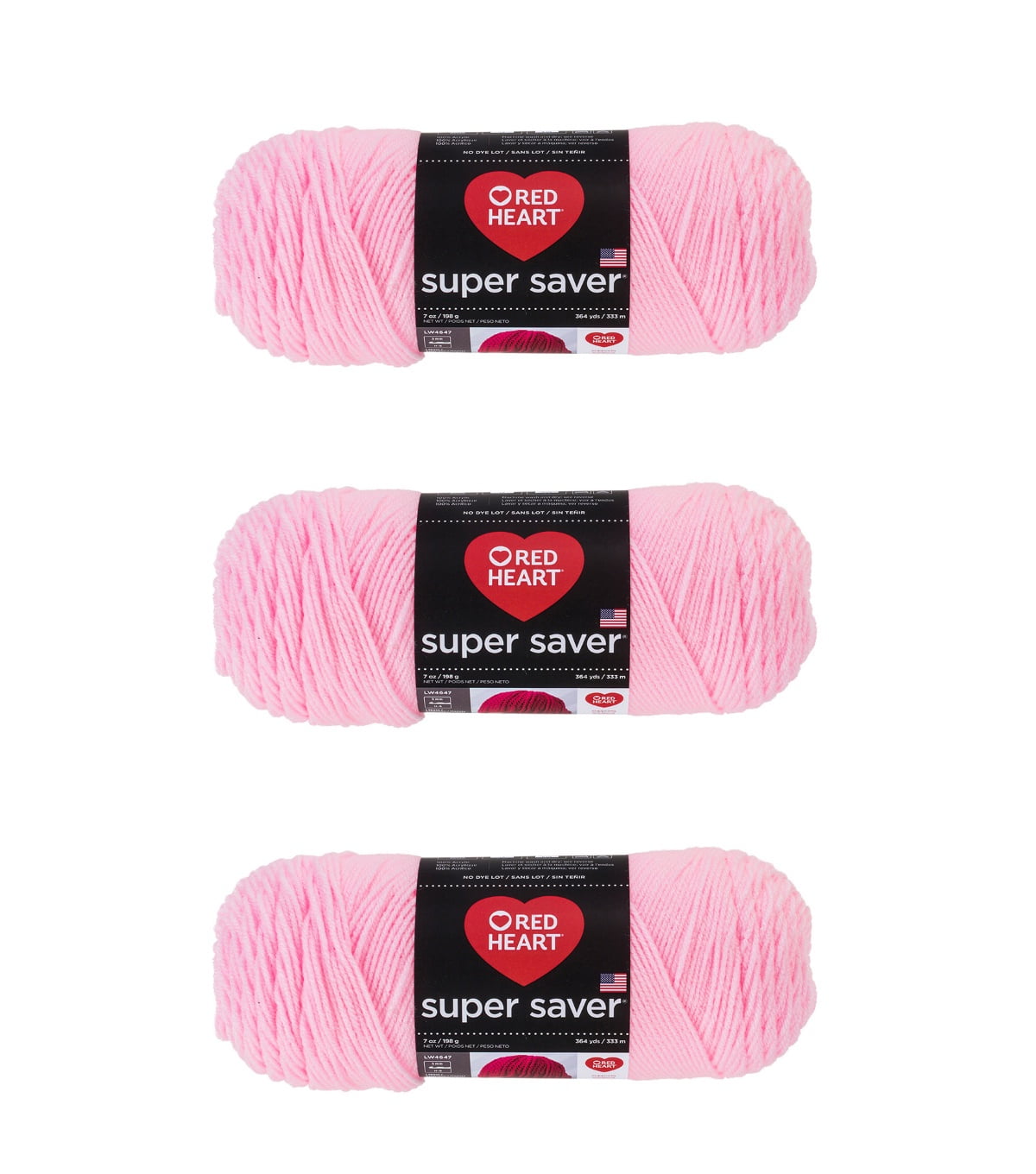 Red Heart® Super Saver® #4 Worsted Acrylic Yarn, Petalpink 7oz/198g 364yd (3Pk)