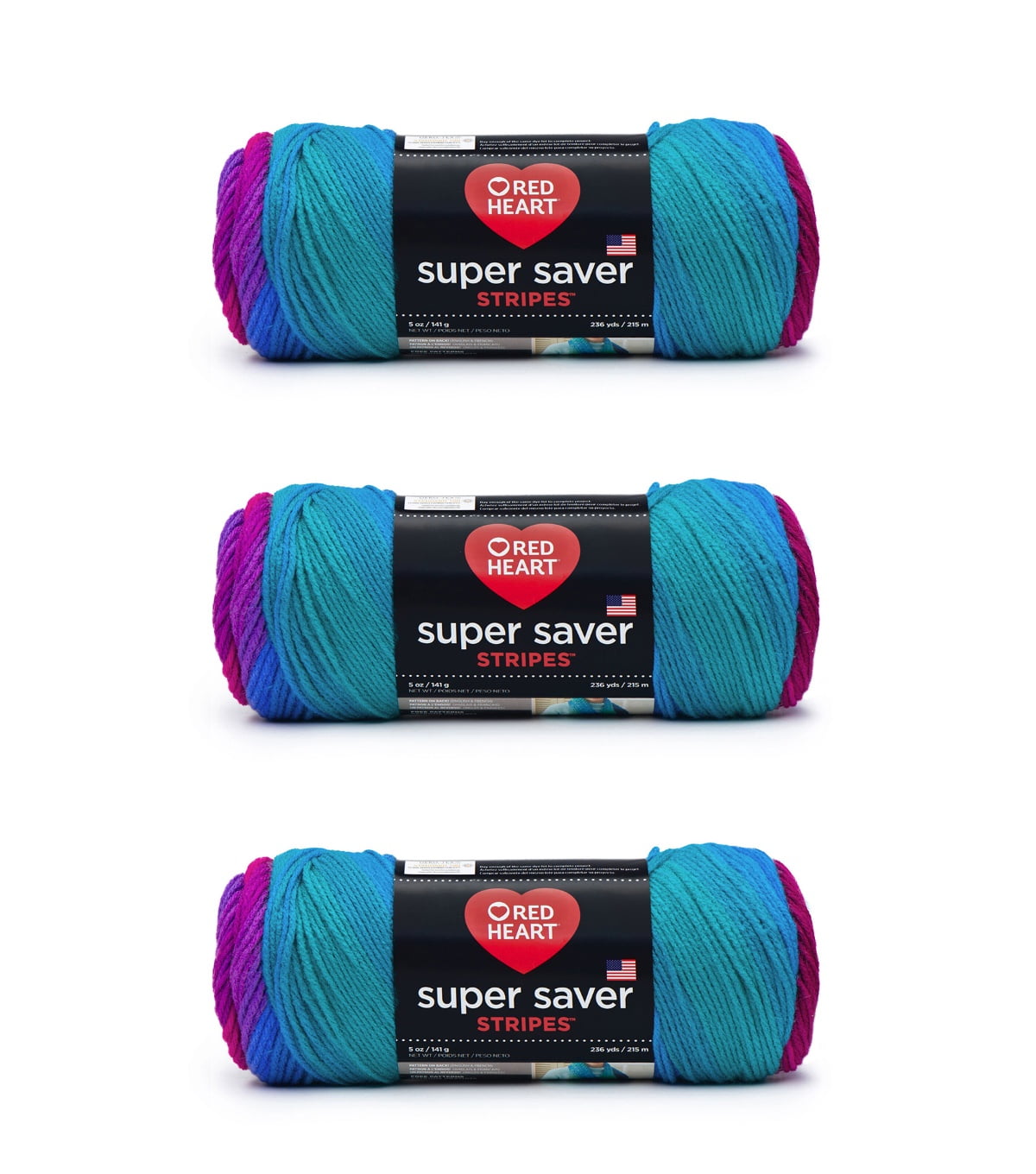 Red Heart® Super Saver® #4 Worsted Acrylic Yarn, Polo stripe 5oz/142g 236yd (3Pk)