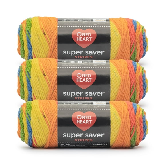 Red Heart® Super Saver® #4 Worsted Acrylic Yarn, Rainbow 5oz/142g 260yd (3Pk)