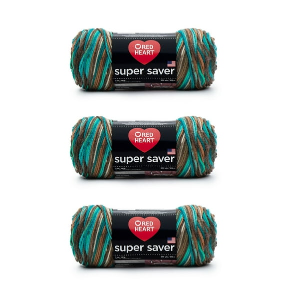 Red Heart® Super Saver® #4 Worsted Acrylic Yarn, Reef 5oz/142g 236yd (3Pk)