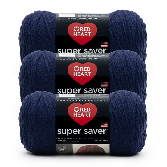 Red Heart® Super Saver® #4 Worsted Acrylic Yarn, Softnavy 7oz/198g 364yd (3Pk)