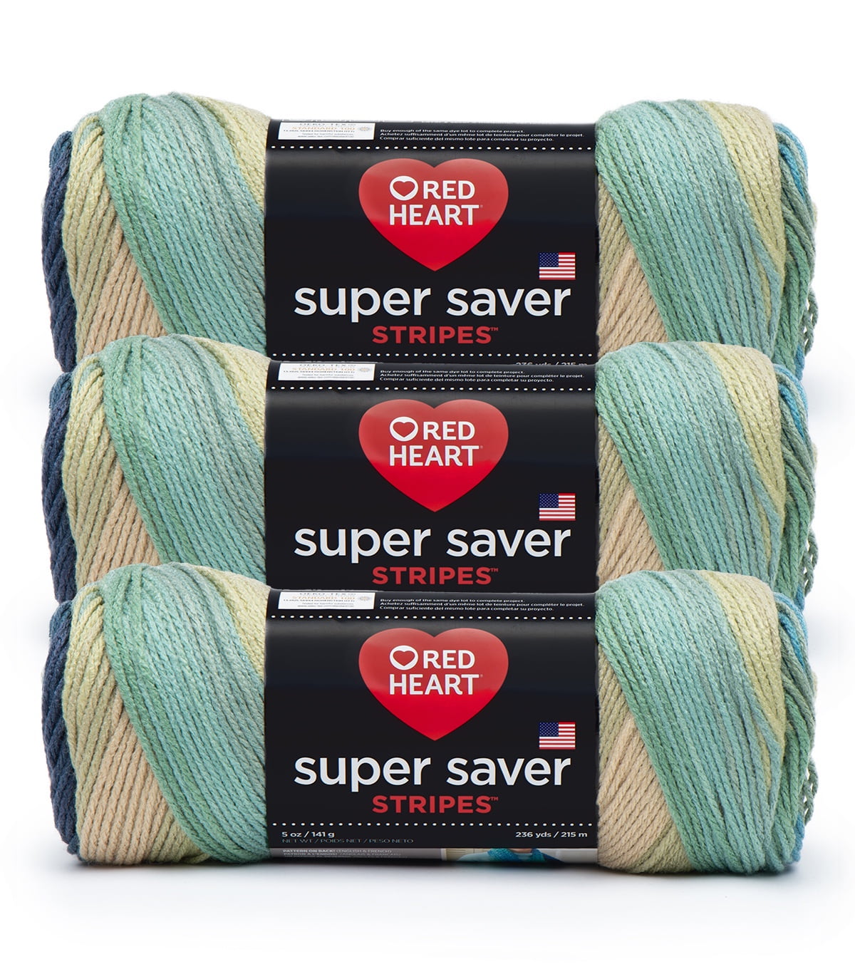 Red Heart® Super Saver® #4 Worsted Acrylic Yarn, Sutherland stripe 5oz/142g 236yd (3Pk)