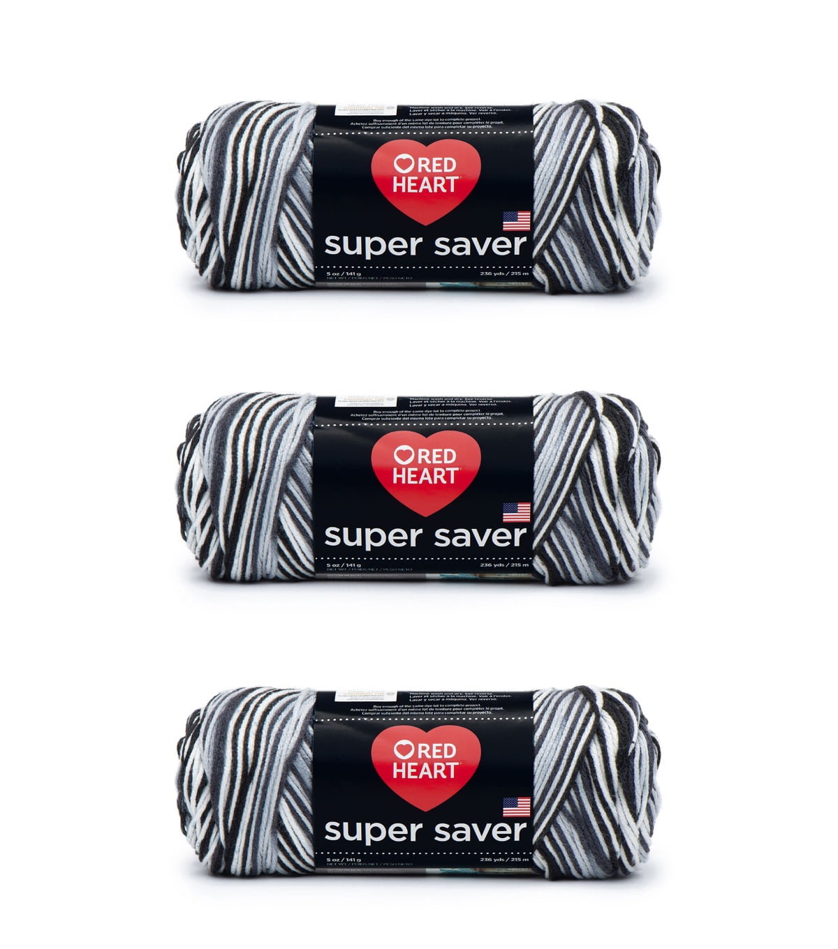 Red Heart® Super Saver® #4 Worsted Acrylic Yarn, Zebra 5oz/142g 236yd (3Pk)