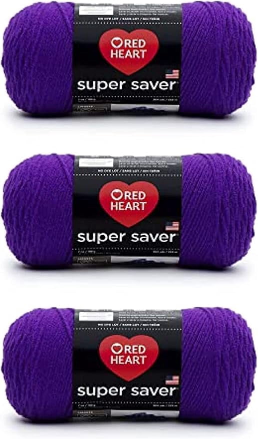 Red Heart Super Saver Amethyst Yarn - 3 Pack of 198g/7oz - Acrylic - 4 Medium (Worsted) - 364 Yards - Knitting/Crochet
