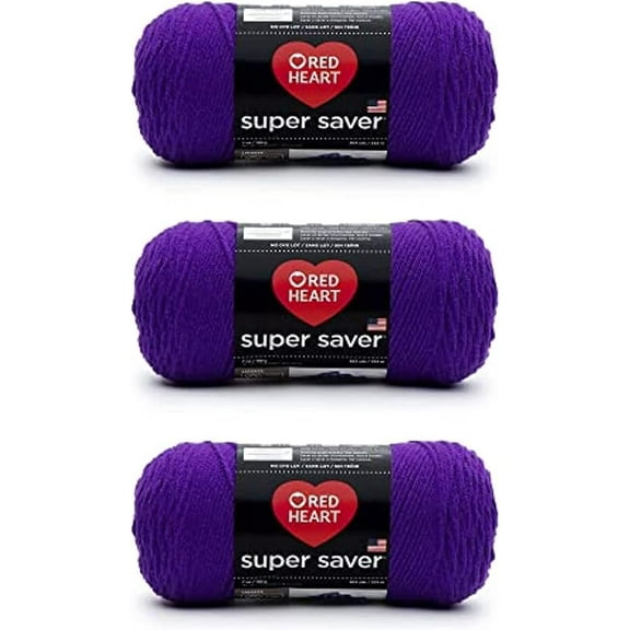 Red Heart Super Saver Amethyst Yarn - 3 Pack of 198g/7oz - Acrylic - 4 Medium (Worsted) - 364 Yards - Knitting/Crochet