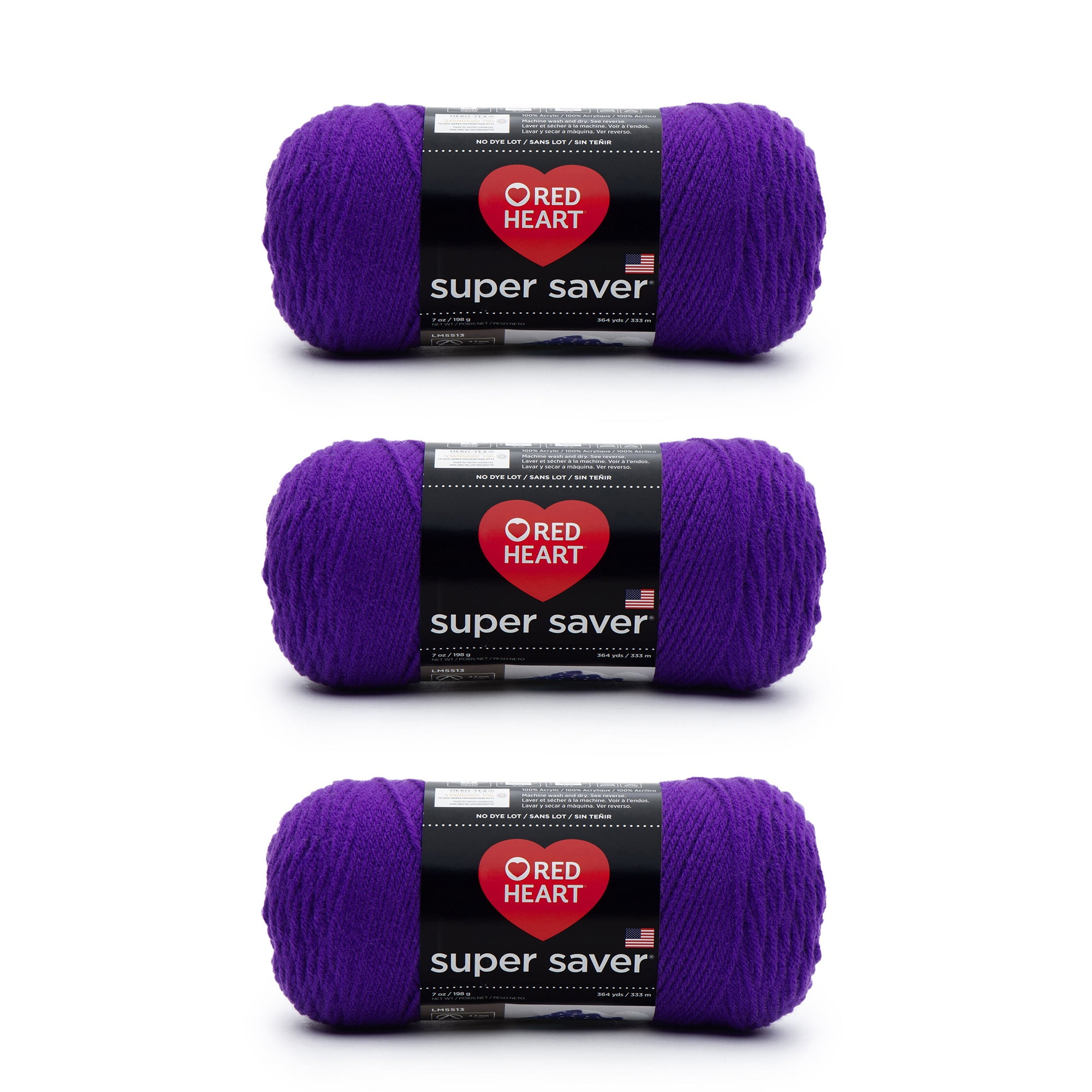 Red Heart Super Saver Amethyst Yarn - 3 Pack of 198g/7oz - Acrylic - 4 Medium (Worsted) - 364 Yards - Knitting/Crochet