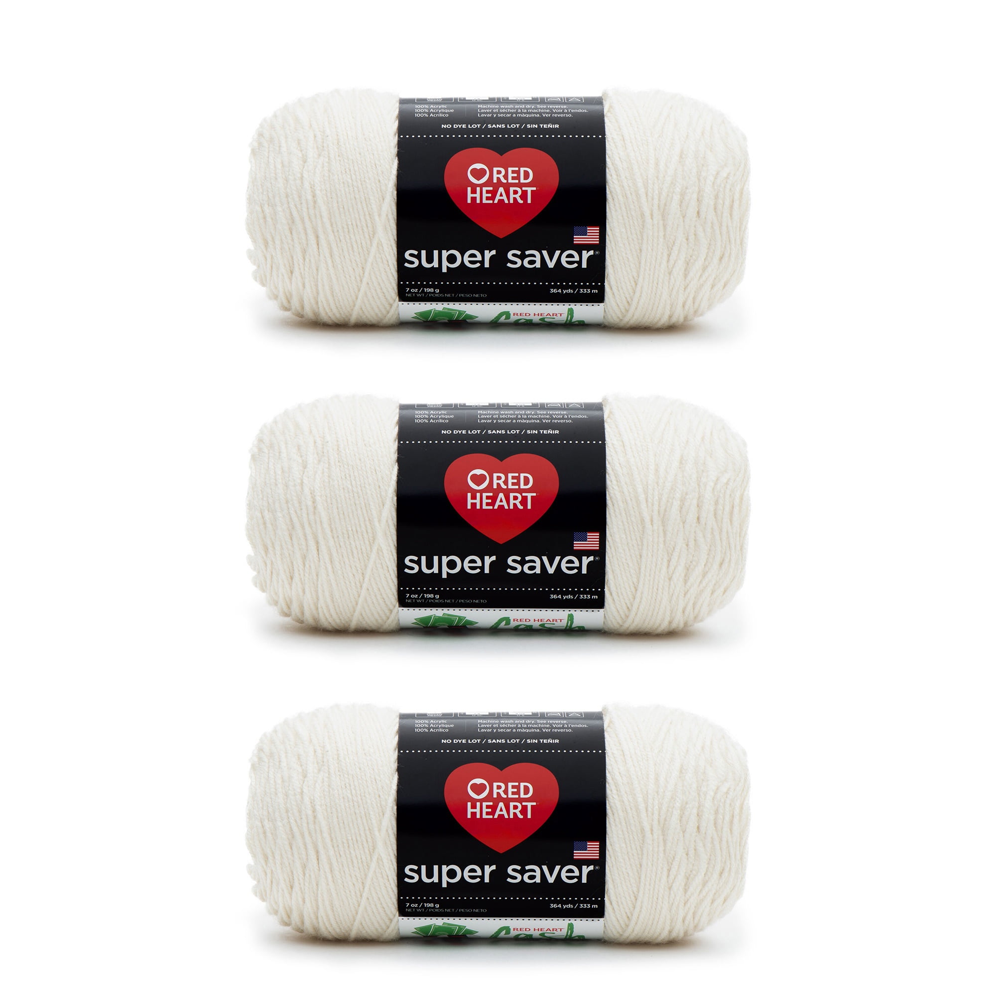 Red Heart Super Saver Aran Yarn - 3 Pack of 198g/7oz - Acrylic - 4 Medium  (Worsted) - 364 Yards - Knitting/Crochet 