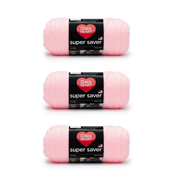Red Heart Super Saver Baby Pink Yarn - 3 Pack of 198g/7oz - Acrylic - 4 Medium (Worsted) - 364 Yards - Knitting/Crochet