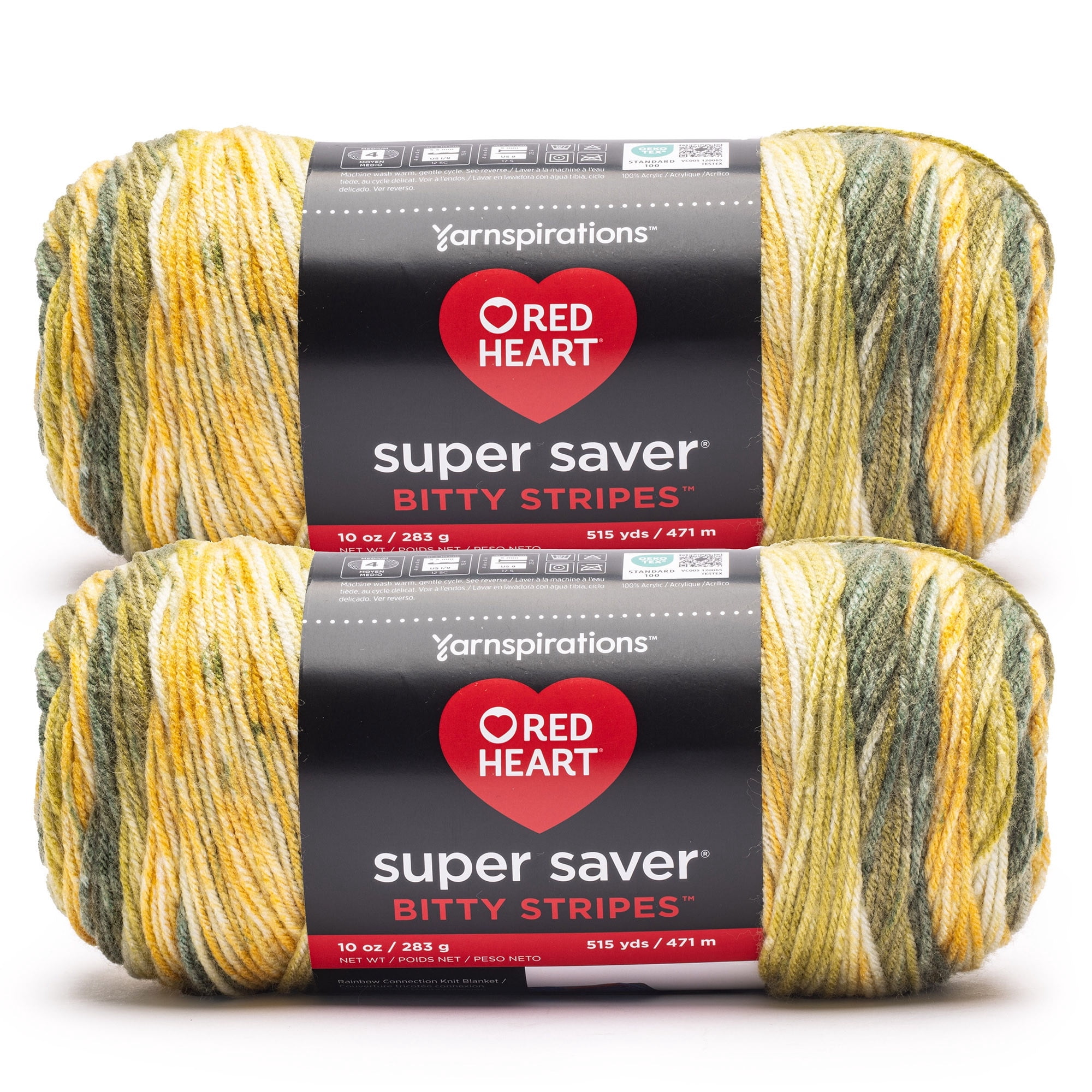 Red Heart® Super Saver Bitty Stripes™ #4 Worsted (Medium) Acrylic Yarn, Cactus 10oz/283g 515 Yards (2 Pack)