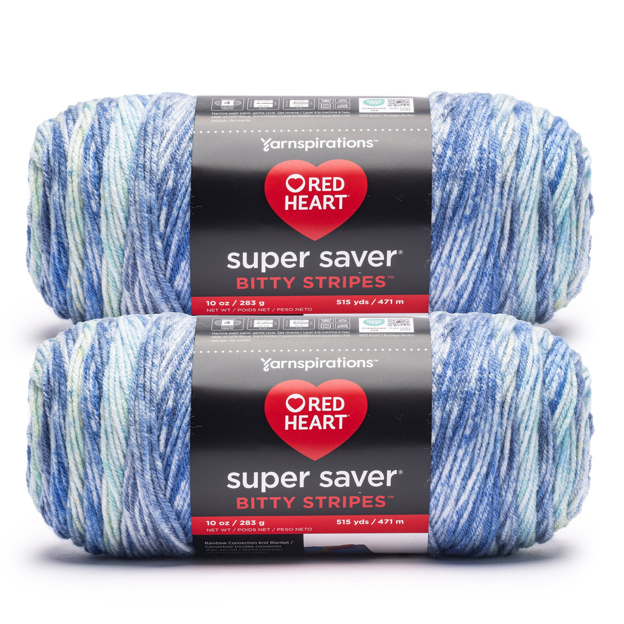 Red Heart® Super Saver Bitty Stripes™ #4 Worsted (Medium) Acrylic Yarn, Dawn 10oz/283g 515 Yards (2 Pack)
