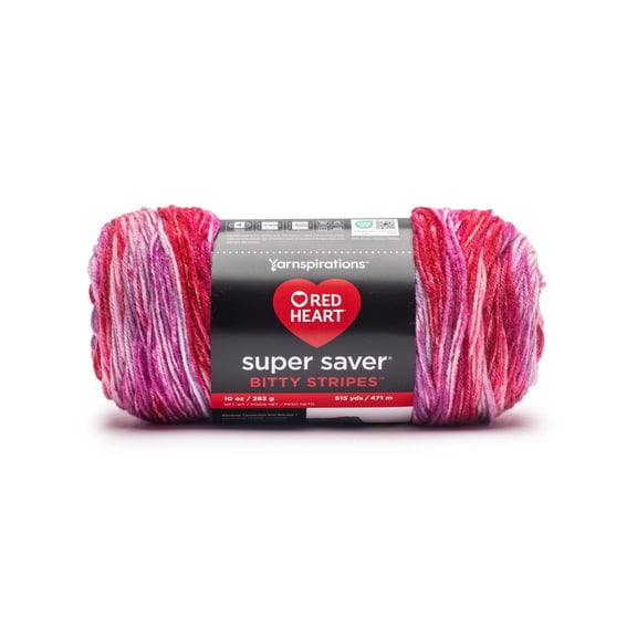 Red Heart® Super Saver Bitty Stripes™ #4 Worsted (Medium) Acrylic Yarn, Rose Bouquet 10oz/283g 515 Yards