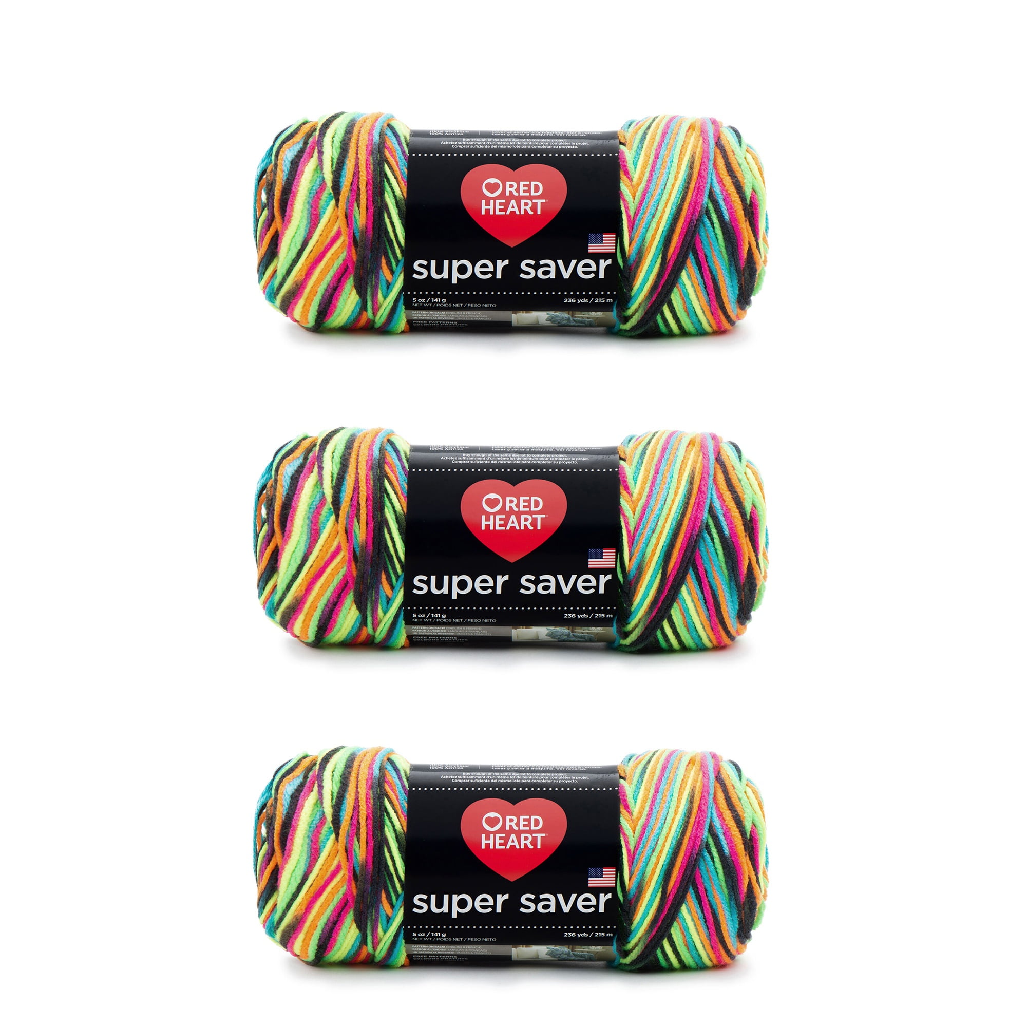 Red Heart Super Saver Blacklight Yarn 3 Pack of 141g/5oz Acrylic