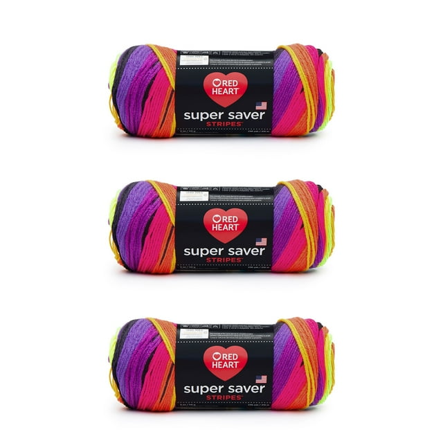 Red Heart Super Saver Bright Stripe Yarn 3 Pack, 100 Acrylic, 4