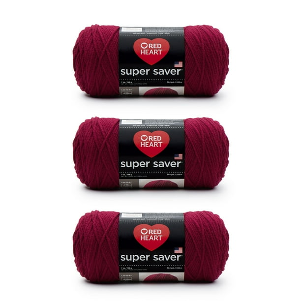Red Heart Super Saver Burgundy Yarn 3 Pack of 198g/7oz Acrylic 4