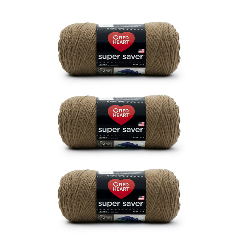 Red Heart Super Saver Café Latte Yarn - 3 Pack of 198g/7oz - Acrylic - 4 Medium (Worsted) - 364 Yards - Knitting/Crochet