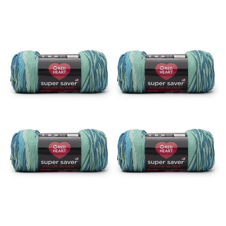 Red Heart® Super Saver® Color Block™ #4 Medium Acrylic Yarn, Liquid Teal  10oz/283g, 482 Yards (4 Pack)