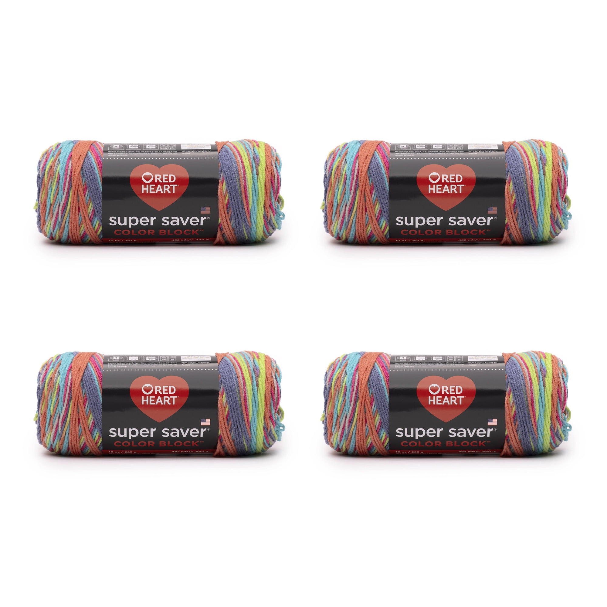 Red Heart Super Saver Color Block Medium Acrylic Multi-color Yarn, 482 yd  (4 Pack)
