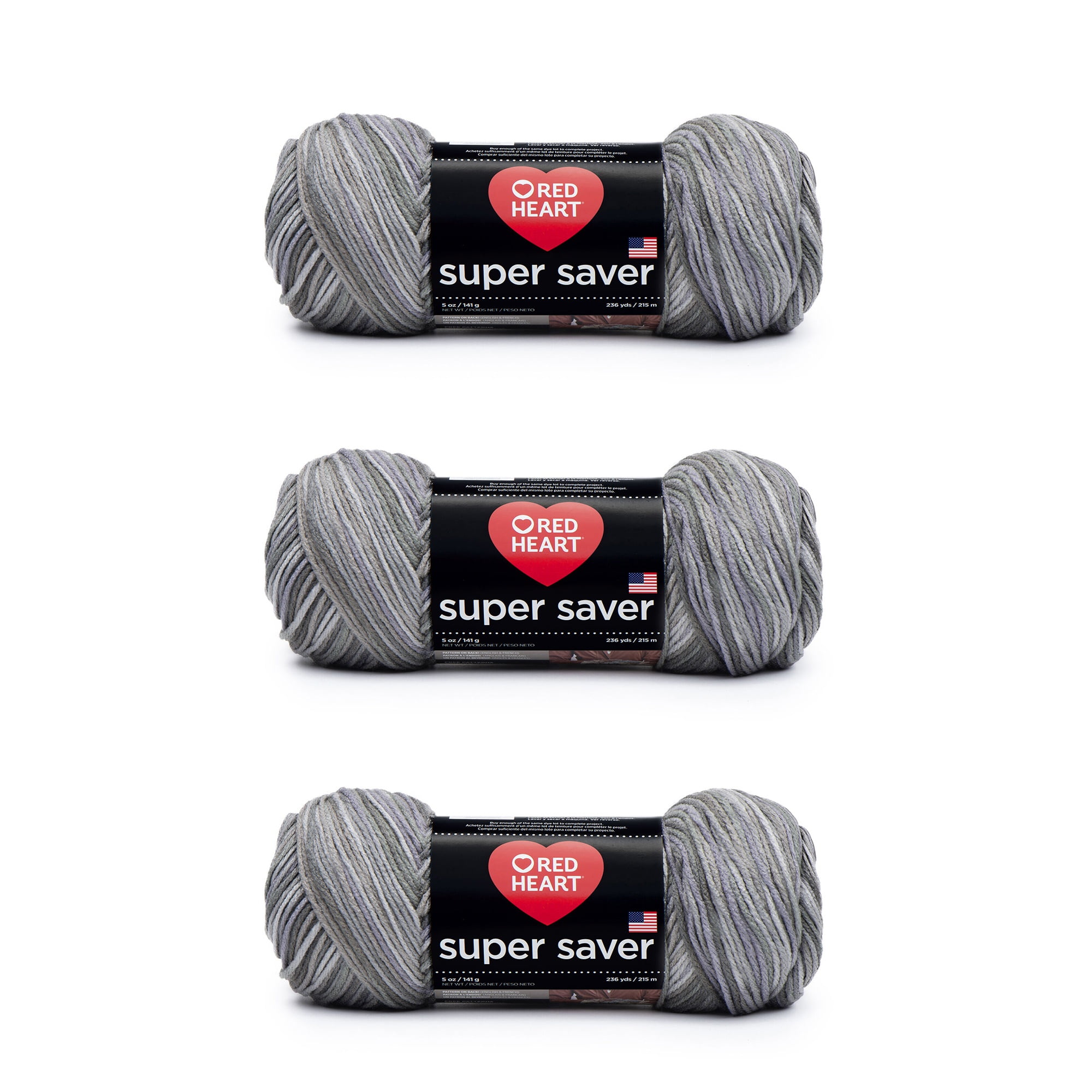 Red Heart Super Saver Dove Yarn - 3 Pack of 141g/5oz - Acrylic - 4 Medium (Worsted) - 364 Yards - Knitting/Crochet