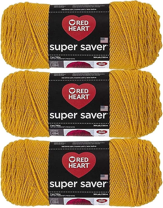 Red Heart Super Saver Gold Yarn - 3 Pack of 198g/7oz - Acrylic - 4 Medium (Worsted) - 364 Yards - Knitting/Crochet