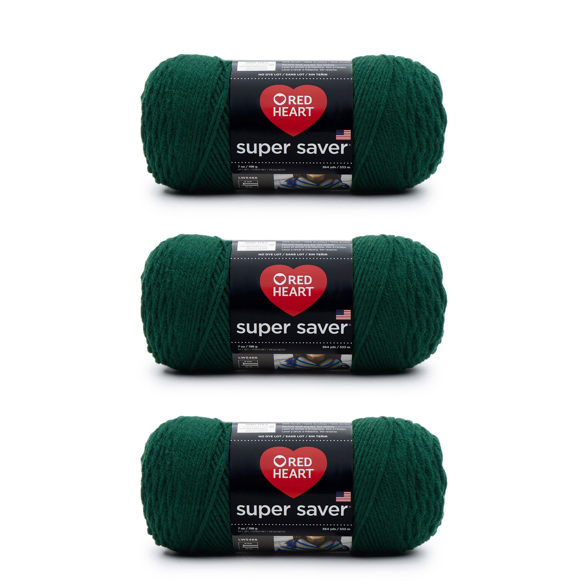 Red Heart Super Saver Hunter Green Yarn - 3 Pack of 198g/7oz - Acrylic - 4 Medium (Worsted) - 364 Yards - Knitting/Crochet