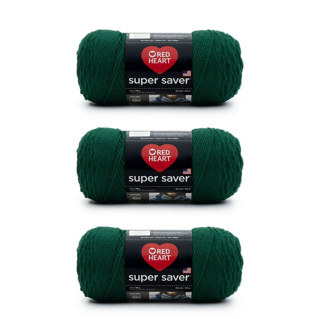 Red Heart Super Saver Yarn 3 Pack, 100 Acrylic, Hunter Green, Medium