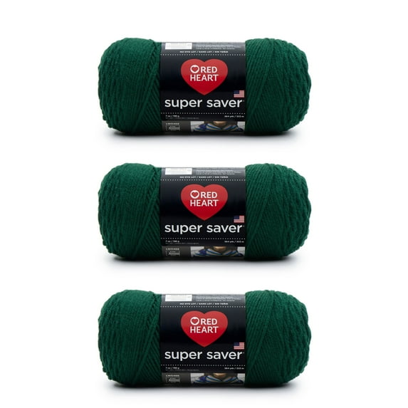 Red Heart Super Saver Hunter Green Yarn - 3 Pack of 198g/7oz - Acrylic - 4 Medium (Worsted) - 364 Yards - Knitting/Crochet