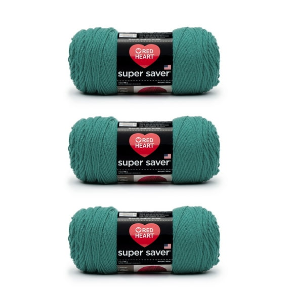 Red Heart Super Saver Jade Yarn - 3 Pack of 198g/7oz - Acrylic - 4 Medium (Worsted) - 364 Yards - Knitting/Crochet