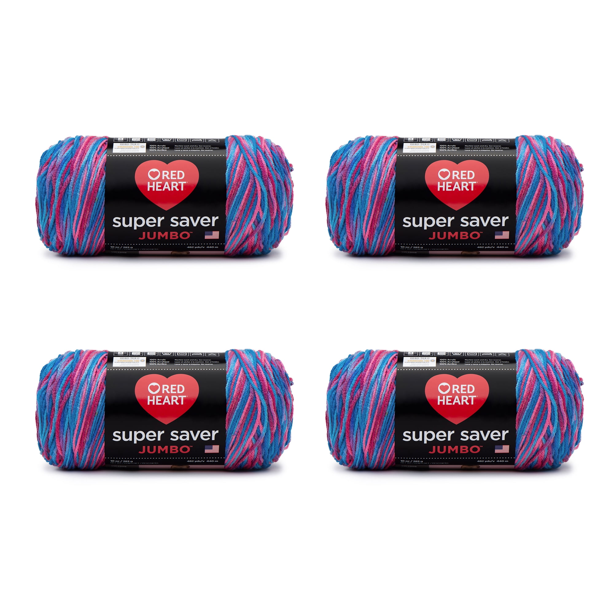 Red Heart Super Saver Jumbo Anemone Ombre Yarn - 2 Pack of 283g/10oz -  Acrylic - 4 Medium (Worsted) - 482 Yards - Knitting/Crochet