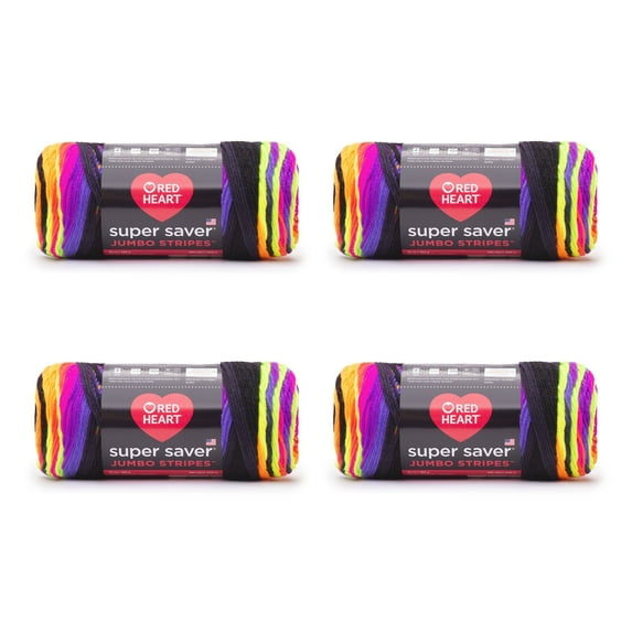 Red Heart Super Saver Jumbo #4 Medium Acrylic Yarn, Bright Stripe 10oz/283g, 482 Yards (4 Pack)