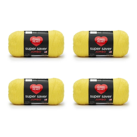 Red Heart Super Saver Jumbo #4 Medium Acrylic Yarn, Bright Yellow 14oz/396g, 744 Yards (4 Pack)