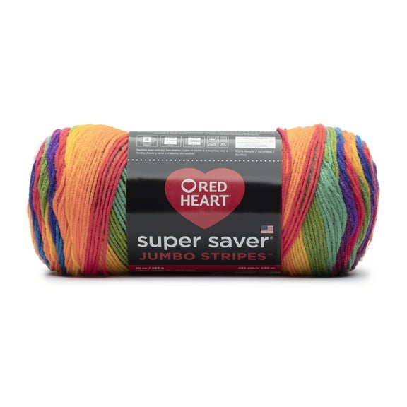 Red Heart Super Saver Jumbo #4 Medium Acrylic Yarn, Favorite Stripe 10oz/283g, 482 Yards