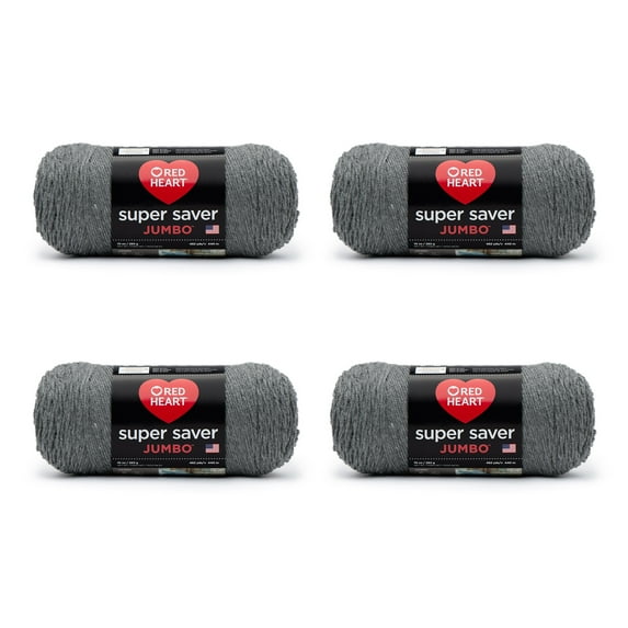 Red Heart Super Saver Jumbo #4 Medium Acrylic Yarn, Gray Heather 10oz/283g, 482 Yards (4 Pack)