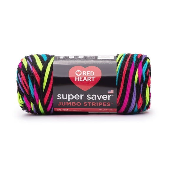 Red Heart Super Saver Jumbo #4 Medium Acrylic Yarn, Neon Stripe 10oz/283g, 482 Yards