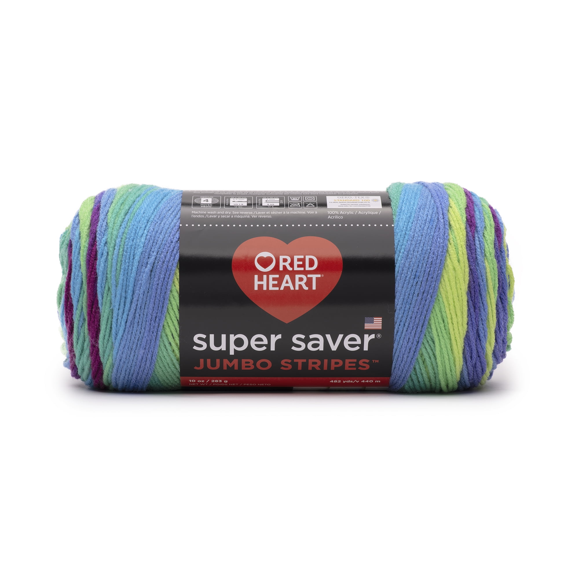 Red Heart Super Saver Jumbo #4 Medium Acrylic Yarn, Parrot Stripe 10oz/283g, 482 Yards