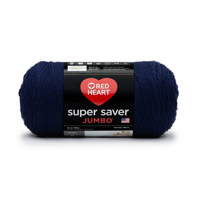 Red Heart Super Saver Jumbo #4 Medium Acrylic Yarn, Soft Navy 14oz/396g, 744 Yards